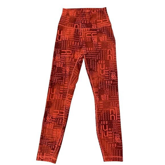 Lululemon Wunder Train Leggings High-Rise Crop Tight Words Womens Sz 4 Ombre Red - Picture 3 of 14
